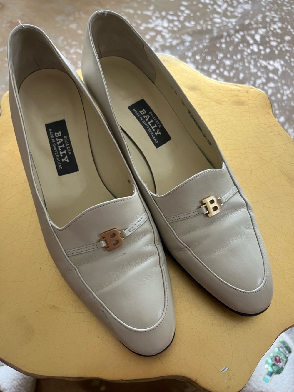 Bally Cream Leather Loafers with Gold B Hardware
